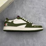 本地 核心私 Champion X Travis Scott X Air Jordan 1 Low 冠军 X Aj1 低帮 绿白倒勾联名 Aj1 乔丹1代 乔丹