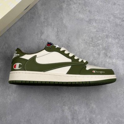 本地 核心私 Champion X Travis Scott X Air Jordan 1 Low 冠军 X Aj1 低帮 绿白倒勾联名 Aj1 乔丹1代 乔丹