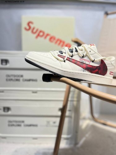 公司级头层皮Supreme X 乔丹Air Jordan 1 Low Aj1低帮系列篮球鞋 官方同步配色 原装级产物 #拒绝公底 立体鞋型 细节完美 高清洁度D