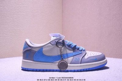 高端定制 Travis Scott X Jordan 1 Low 暴力熊联名-黑白小红勾 倒勾低帮休闲版本 原厂全头层皮 大厂纯原品质出货 纯正版型 定制鞋盒