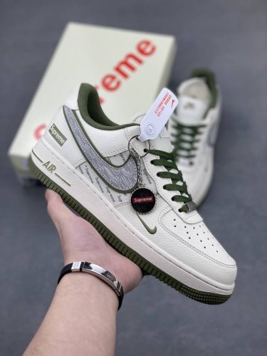 海外限量发售！公司级Nike Air Force 7 Low “Supreme联名 军绿多重勾”空军一号 低帮 运动鞋 休闲鞋 折边针车 工艺难度大 原楦头原纸