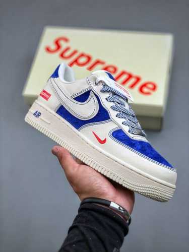 Nike Air Force 1'07 Low Supreme联名-米白群青 空军一号 低帮休闲板鞋 Sj6698-004 #原楦头原纸板 原装鞋盒 定制五金配
