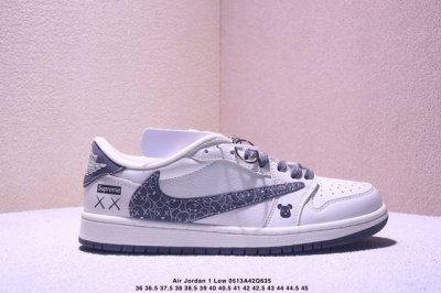 travis Scott X Jordan Air Jordan 1 Low “Lv联名 蓝灰棕” 倒勾低帮休闲板鞋 定制鞋盒 大厂纯原品质出货 超高清洁度 皮