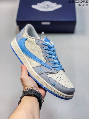 海外爆款限量发售 Travis Scott X Fragment Design X Jordan Air Jordan 1 Low Og Sp Lv联名 灰蓝勾