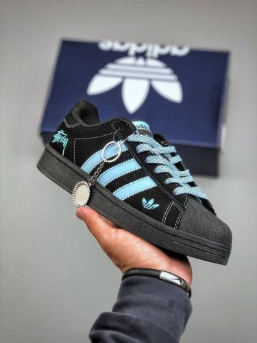 C版 Adidas Originals Superstar 斯图西联名款 黑蓝色 经典贝壳头官网同步 实拍首发渠道正品订单 诠释市场最高工艺水平区别市面普通真标