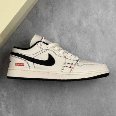 本地 核心私 Air Jordan 1 Low Aj1 乔1 Supreme联名 米黑双小勾 高端定制 低帮复古篮球鞋 #定制鞋盒 大厂纯原品质出货 超高清洁度
