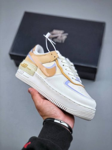 Nike Wmns Air Force 1 Shadow Sail White Onyx 空军一号轻量增高低帮百搭板鞋 皮革米白浅橘淡紫双钩 Dz1847-11