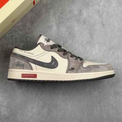 本地 核心私 Air Jordan 1 Low Aj1 乔1 斯图西联名 米灰金属标 高端定制 低帮复古篮球鞋 #定制鞋盒 大厂纯原品质出货 超高清洁度 皮料切