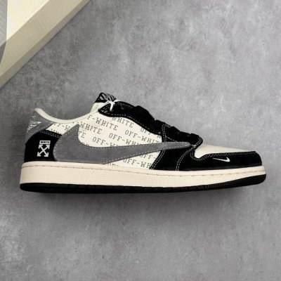 本地 核心私 Travis Scott X Fragment Design X Air Jordan 1 Low Og Sp Aj1 Of联名-黑灰勾英文 低帮