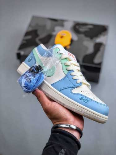 Air Jordan 1 Low Aj1 乔1 Bape联名-天青蓝 高端定制 低帮复古篮球鞋 Jj8688-006 #定制鞋盒 大厂纯原品质出货 超高清洁度