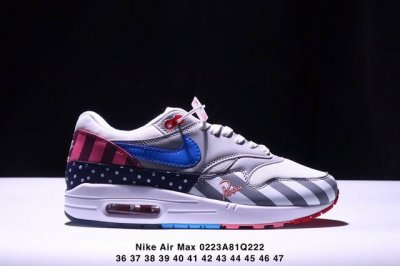 Parra X Nike Air Max1复古拼接网布减震平衡低帮休闲跑步鞋男女同款白粉 Xm0223Q222