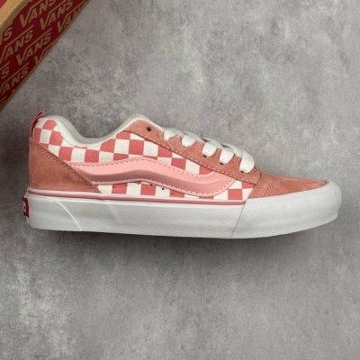 本地 核心私 范斯Vans Vault Knu-Skool Vr3 Lx 坎普尔 茱利安系列低帮复古硫化休闲运动板鞋“桃粉白棋盘格子肥胖版” 男女鞋硫化工艺#升