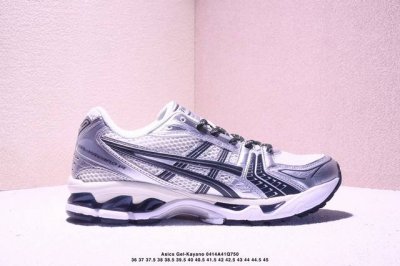真标 亚瑟士 Asics Gel-Kayano 14 运动休闲透气专业缓震慢跑鞋。采用工程弹性双层再生网格密度鞋面材质，后跟3D可视Gel缓震乳胶物料，升级Ff