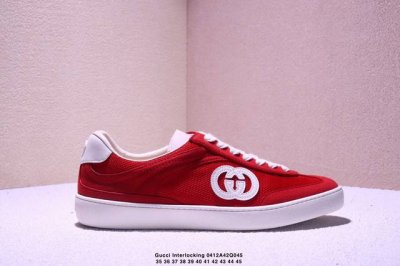 Gucci Interlocking G Suede Sneaker G74系列低帮复古百搭休闲运动板鞋 升级官方最新全套专柜代购酒红色配件及包装物 附送官方快