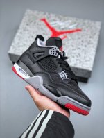 Air Jordan 4 Retro Bred Reimagined Aj4 乔4黑红 Fv5029-006 #鞋身采用黑色为主色调，搭配水泥灰色细节点缀，整体