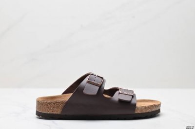 公司级Birkenstock勃肯拖鞋系列 凉拖鞋休闲沙滩凉鞋 牛皮绒面革软底双扣拖鞋 货号:051751 尺码:35-45 Id:Jed538-Fj D