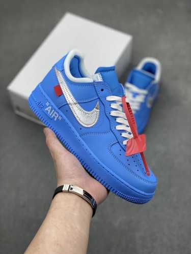 工厂套现 福利特价 原本地200版本 Ow X Nk Af1 Mca 蓝色艺术馆 联名空军一号低帮运动板鞋 该款以蓝色为主体色调 ，搭配银色 Swoosh Lo