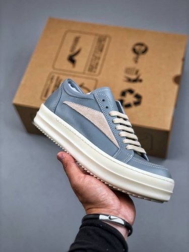 莞产G版 Ro Rick Owens 瑞克 欧文斯 主线 款式 大匡威 低帮 经典底 粗鞋款 全新 雾霾蓝 配色 皮料 东莞原厂进口全新2025年新材质 摔纹粒