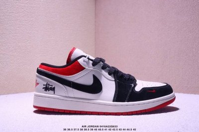 限量发售！ Air Jordan 1 Low Aj1乔1低帮休闲板鞋， “白红黑勾配色斯图西联名定制款“个性的设计风格以及品牌的经典元素 使其成为一双具有独特身