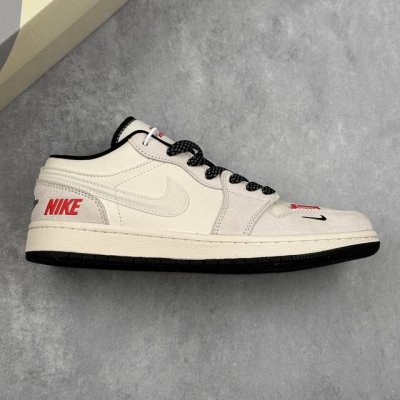本地 核心私 Air Jordan 1 Retro Low X Supreme 白黑小钩 低帮文化休闲运动板鞋 官方同步新色 原装级产物 拒绝公底 立体鞋型 细