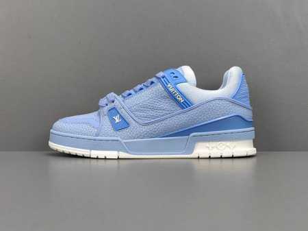P 渠道优势 专柜版 驴牌 Lv Trainer 情侣限定系列 休闲 低帮 时尚板鞋 白蓝 尺码 35-46 脚宽 拿正常码 原版订制压纹粒面小牛皮 非市面超纤 - 点击图像关闭