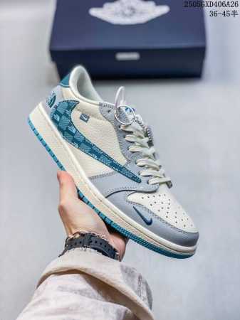 海外爆款限量发售 Travis Scott X Fragment Design X Jordan Air Jordan 1 Low Og Sp 北面联名 青方格 - 点击图像关闭
