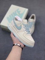 海外限量发售 公司级 Nike Air Force 1 '07 米冰蓝布面 空军一号低帮休闲板鞋 3M反光 进口牛筋布 原楦头原纸板 纯正空军版型 全掌内置全掌