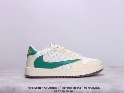 aj1倒勾travis Scott X Air Jordan 1 ” Reverse Mocha “ Aj1乔1 Ts 闪电 联名倒钩 低帮文化篮球鞋 完美品质