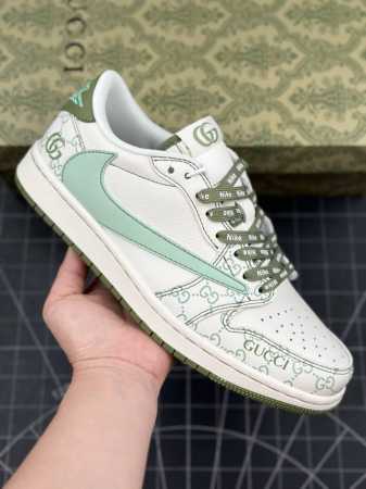 Travis Scott X Fragment Design X Air Jordan 1 Low Og Sp Aj1 乔1 古驰联名-米白绿花纹 低帮文化休闲 - 点击图像关闭