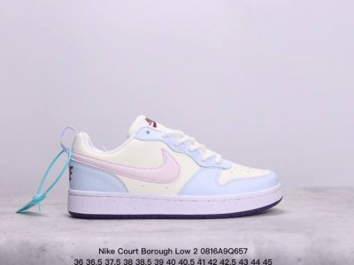 头层+二层皮 耐克nike Court Borough Low 2”White Navy Pink“学院系列休闲运动皮革板鞋“皮革白粉海军蓝” 尺码：36-45