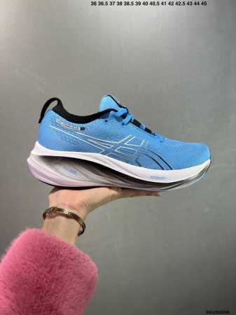 公司级Asics 亚瑟士Gel-Nimbus 26稳定跑鞋鞋面采用双层提花网面设计，提高包裹性和透气性，后跟搭载稳定系统科技T-Gel提升整体支撑力和结构感，减 - 点击图像关闭