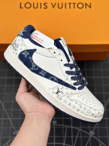 本地 核心私 travis Scott X Fragment Design X Air Jordan 1 Low Og Sp Aj1 乔1 Lv联名-牛仔蓝勾