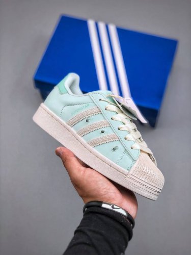 配件丢失-10 Adidas Originals Superstar Mint Green 经典贝壳头系列低帮百搭休闲运动板鞋 皮革浅薄荷绑绳 Jr1333 尺
