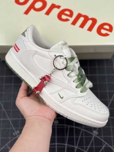 核心私 Travis Scott X Fragment Design X Air Jordan 1 Low Og Sp Aj1 乔1 Supreme联名-米白绿