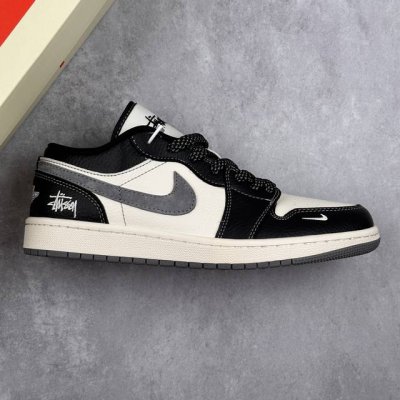 本地 核心私 Air Jordan 1 Low Aj1 乔1 斯图西联名 黑灰勾 高端定制 低帮复古篮球鞋 #定制鞋盒 大厂纯原品质出货 超高清洁度 皮料切割干
