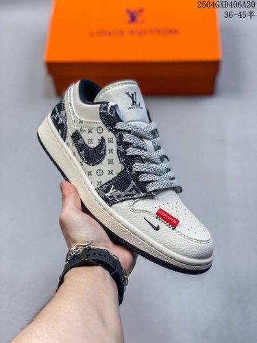 海外爆款限量发售！Nike Jordan Air Jordan 1“Lv联名 黑断勾” 高端定制 低帮 复古 减震 防滑 耐磨 篮球鞋 定制鞋盒 大厂纯原品质出