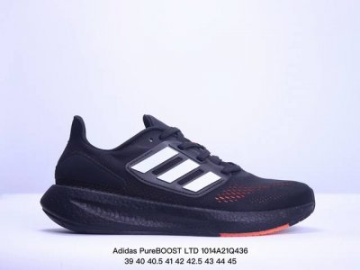 真爆阿迪达斯adidas Pureboost Ltd 爆米花缓震中底跑步鞋。鞋面以织编材质为基底，后及跟脚趾处融全入新设计，通过格网印刷支将撑材料于附鞋面上，既