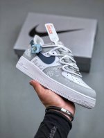 Nike Air Force 1 Low 07 Fzbb 冰雪奇缘 学院风 线条涂鸦 蓝白灰原楦头原纸板 打造纯正低帮空军版型专注外贸渠道 全掌内置蜂窝气垫 原