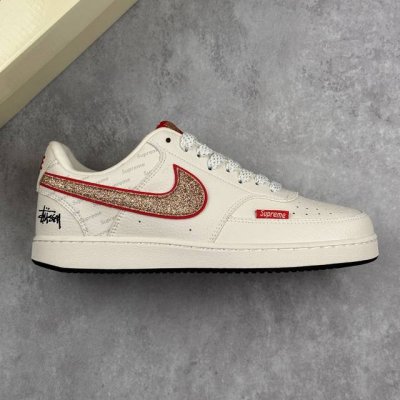 本地 核心私 nike Court Vision Low X Stussy X Supreme 白红满天星 低帮百搭透气休闲运动板鞋 经典耐用的设计 兼顾舒适脚
