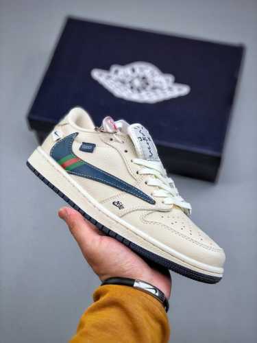 Travis Scott X Fragment Design X Air Jordan 1 Low Og Sp Aj1 乔1 古驰联名 绿红条纹勾 低帮文化休闲