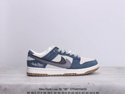 Nike Dunk Low Se “85” 双勾 Nike推出特别版dunk Low企划。此款nike Dunk Low采用灰色面革材质，鞋身左右侧均配有皮革质