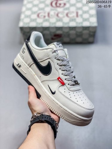 海外限量发售 公司级Nike Air Force 1 '07 Low 古驰联名 双拼小黑勾 空军一号 低帮 运动鞋 休闲鞋 折边针车 工艺难度大 原楦头原纸板