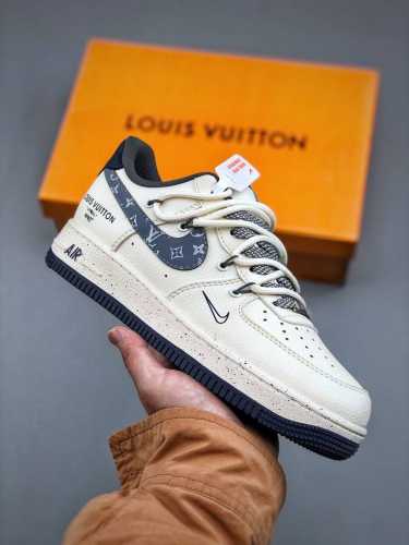 Nike Air Force 1 Low 07 X Louis Vuitton 白灰小钩绑带满天星原楦头原纸板 打造纯正低帮空军版型专注外贸渠道 全掌内置蜂窝气