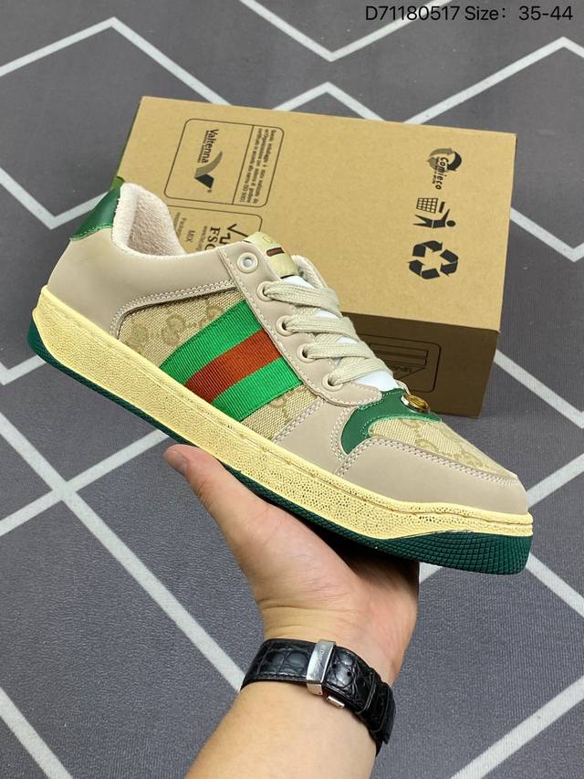 130 古驰 Gucci Distressed Screener Sneaker 古驰小脏鞋系列 经典原型复古百搭做旧小脏板鞋复古学院风 码数：如图 Id：D7