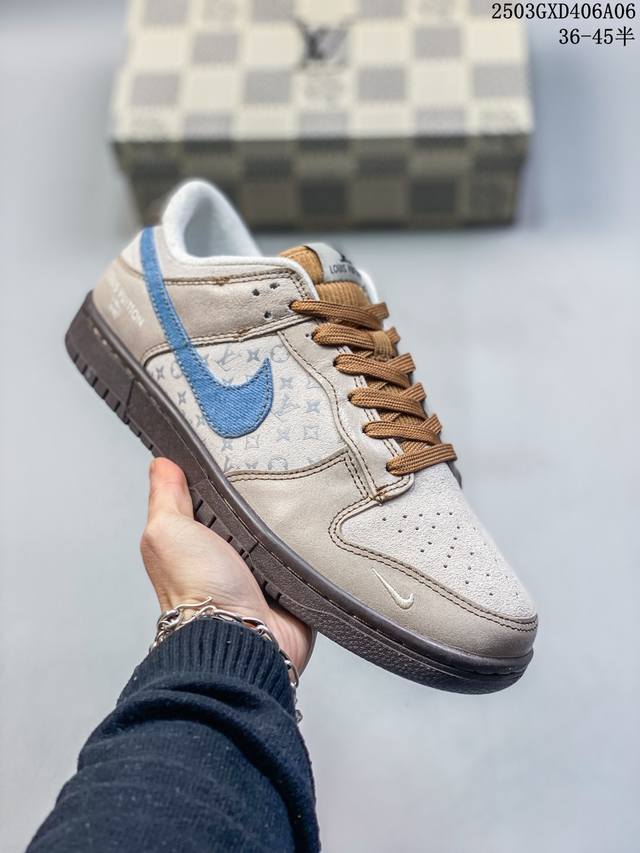 310 Nike Sb Dunk Low“Lv联名——蓝灰棕印花” 周年高端定制 低帮休闲板鞋 定制鞋盒 夜光 大厂纯原品质出货 超高清洁度 皮料切割干净无任何