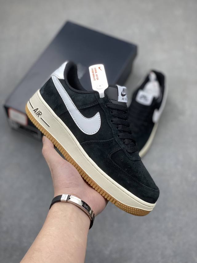 工厂套现 福利特价110 原本地260版本 海外限量发售 公司级 Nike Air Force 1 Low 白黑麂皮生胶低帮空军一号休闲板鞋 定制皮料 原楦原纸