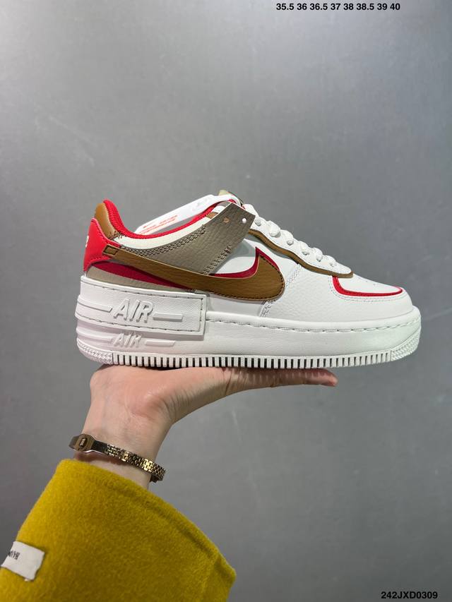 180 公司级空军马卡龙果冻系列 耐克/Nike Air Force 1 Shadow Af1解构机能拼接 空军一号轻量增高魔术贴低帮百搭板鞋，一改原先的常规