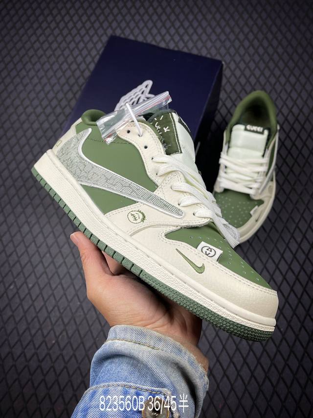 340 B支持放店 Air Jordan 1 Low Og Sp Aj1 乔1斯图西联名 黑灰蓝黑勾 低帮文化休闲板鞋 Xs2024-001 尺码：36 36.