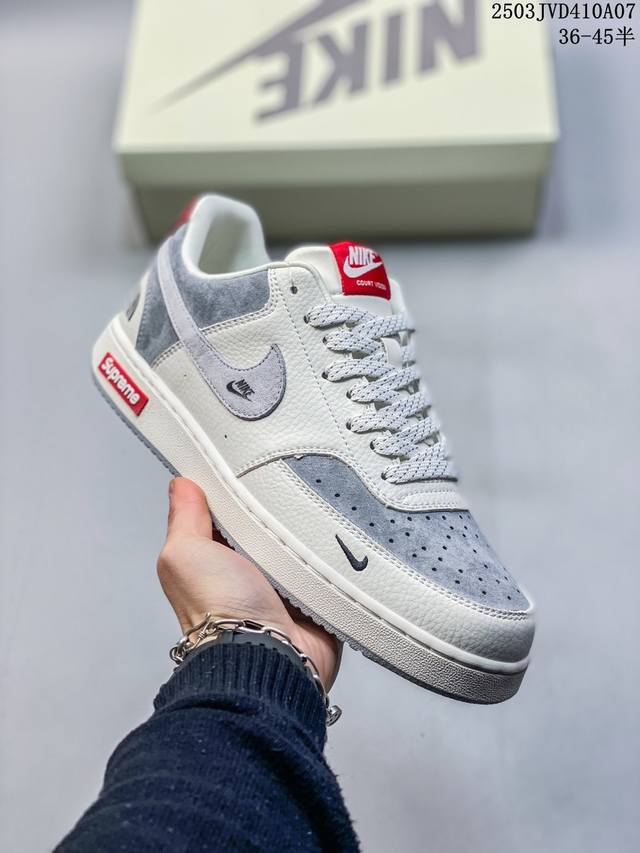 220 耐克Nike Court Vision Lo校园风低帮复古篮球板鞋男女运动鞋，路易威登联名，延续80年代复古篮球鞋，添加学院风细节。皮革组合鞋面，利落风