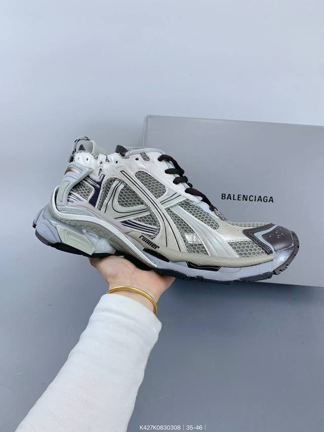：430 I8版 巴黎世家/Balenciaga 巴黎世家Runner老爹鞋舒适运动慢跑鞋 不含皮运动鞋，网布材质，磨损效果，鞋头边缘印有尺码，背面浮印尺码，